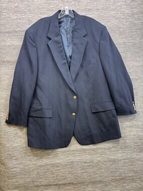 Dillard's Blazer Mens 48R Navy Blue Wool Poly Gold Button Sport Coat Jacket